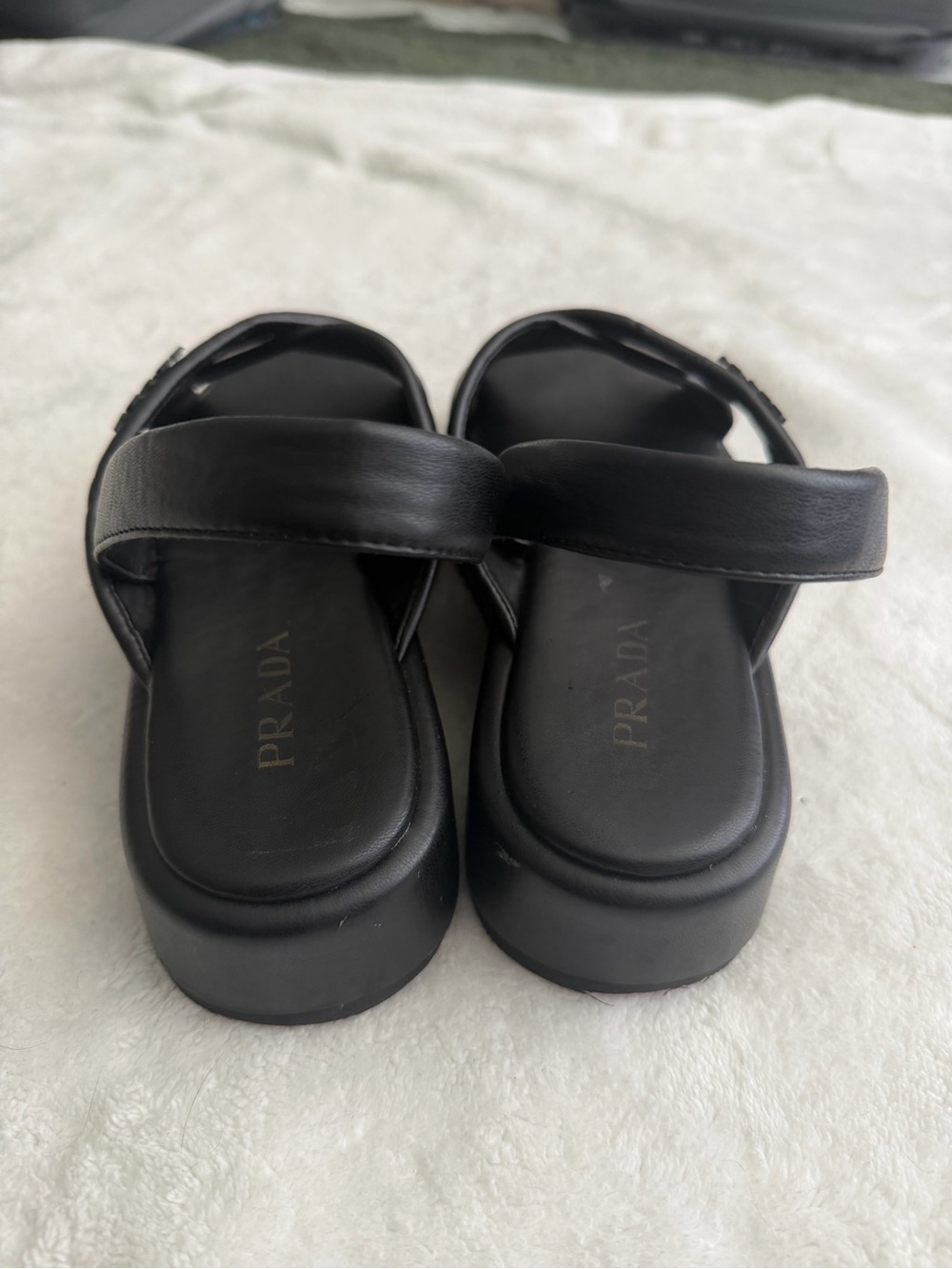 Prada Black Leather Crisscross Platform Slingback Sandals - Picture 4 of 5